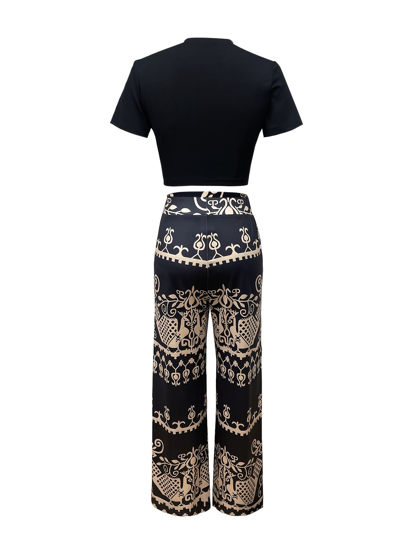 New Summer Short Sleeve Top with Pleated Trousers 2pcs Set for Women